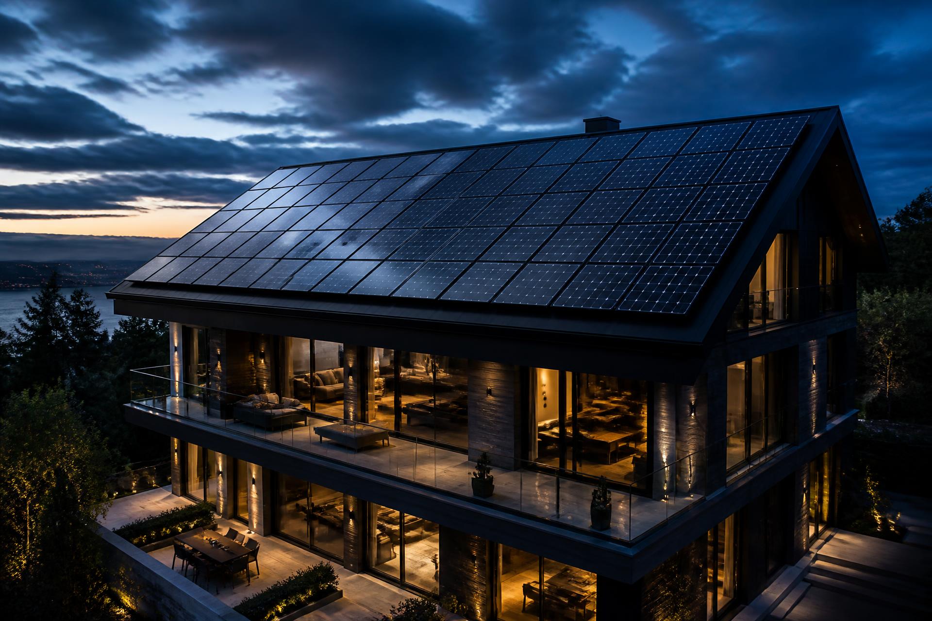 Modernes mehrstöckiges Haus mit Solardach